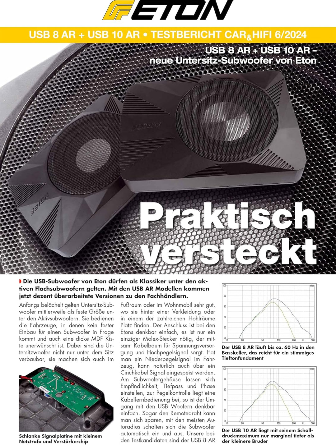 ETON USB 10 AR – sehr kompakter 25 cm / 10 Zoll Untersitz Aktiv Subwoofer für PKWs und Wohnmobile, l