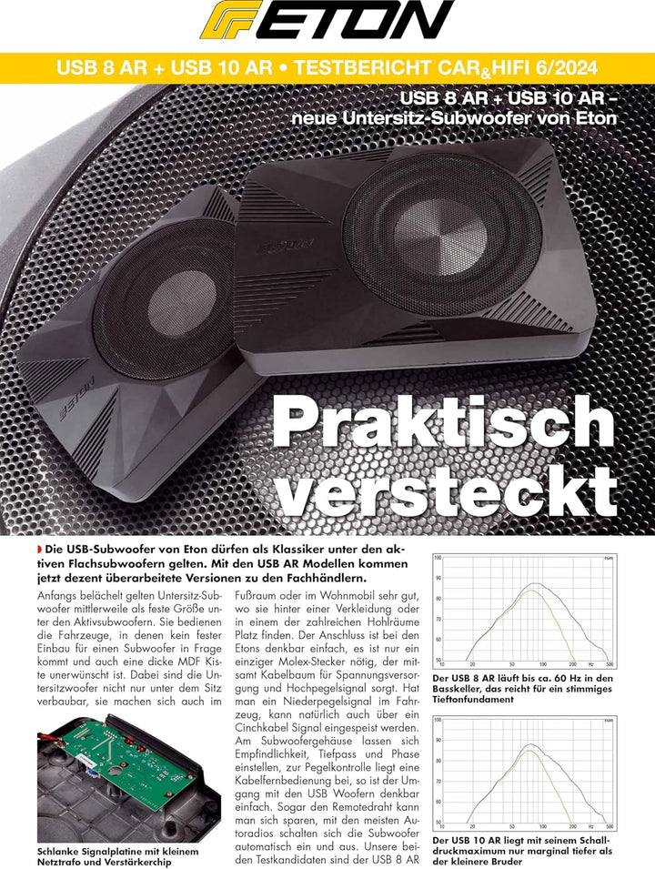 ETON USB 10 AR – sehr kompakter 25 cm / 10 Zoll Untersitz Aktiv Subwoofer für PKWs und Wohnmobile, l