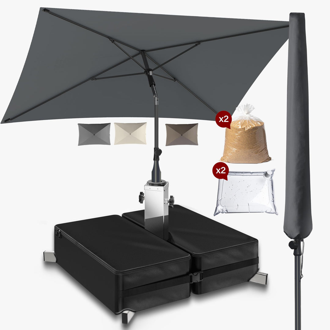 4smile Sonnenschutz Balkon Set 3-teilig,Sonnenschirm rechteckig 200x125cm + Sonnenschirmständer + Sc