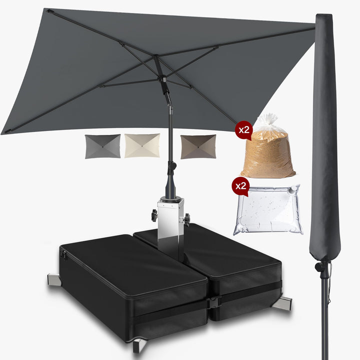 4smile Sonnenschutz Balkon Set 3-teilig,Sonnenschirm rechteckig 200x125cm + Sonnenschirmständer + Sc