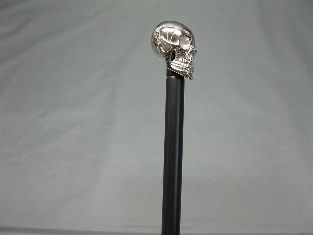 Edelstahl schwarz lackiert Gehstock Spazierstock Wanderstock 91cm Skull Totenkopf mit Metall Griff W