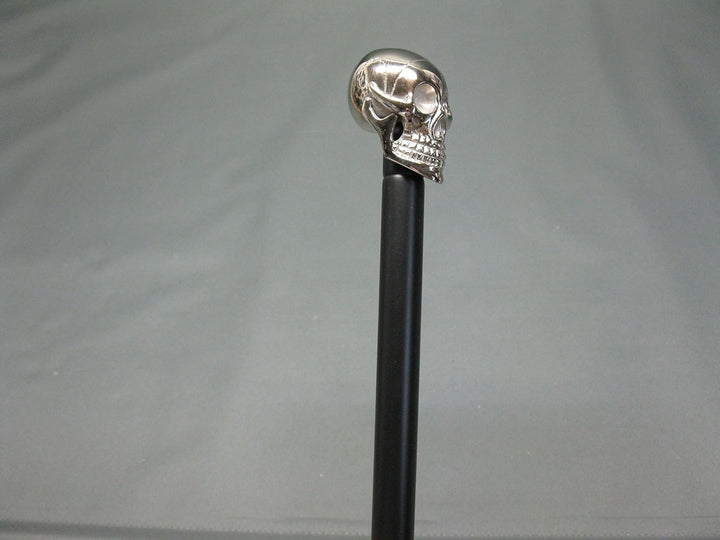 Edelstahl schwarz lackiert Gehstock Spazierstock Wanderstock 91cm Skull Totenkopf mit Metall Griff W