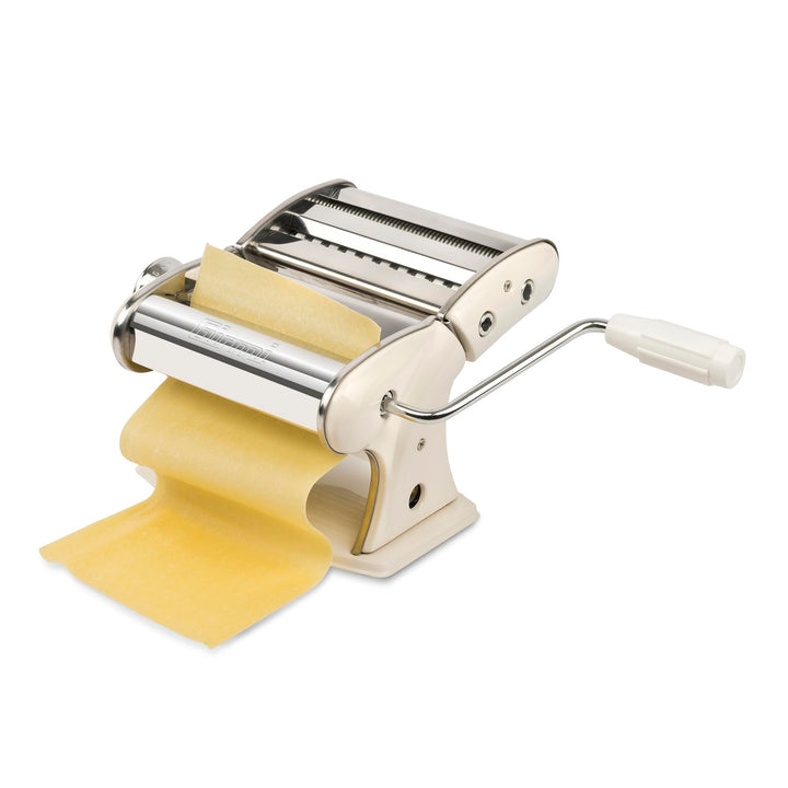 Girmi IM92 Nudelmaschine, Edelstahlgehäuse, 7 Teigstärken, 3 Pastaformen, Aluminiumwalzen, Cremefarb