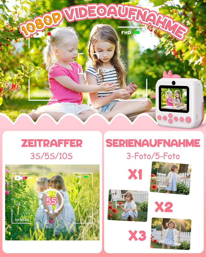 Sofortbildkamera Kinder, 48MP Kinderkamera 1080P HD 2,4 Zoll Bildschirm Digitalkamera mit 32GB Karte