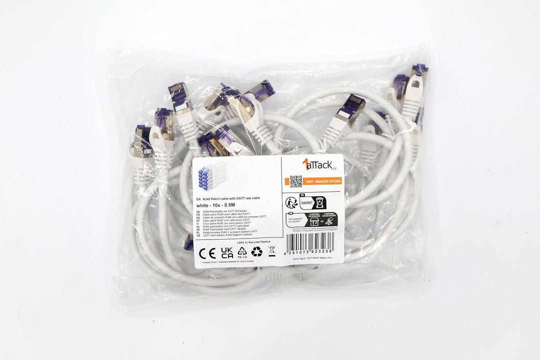1aTTack.de 10x 0.5 M CAT7 Netzwerkkabel - 10 Gigabit - RJ45 Patchkabel Ethernet Kabel (SFTP PIMF LSZ