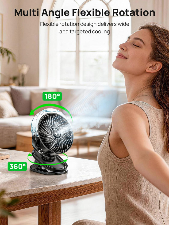 Clip Ventilator Mit Wasserkühlung, 6000mAh Ventilator Akku Aufladbar, Mini Tragbarer USB Tischventil