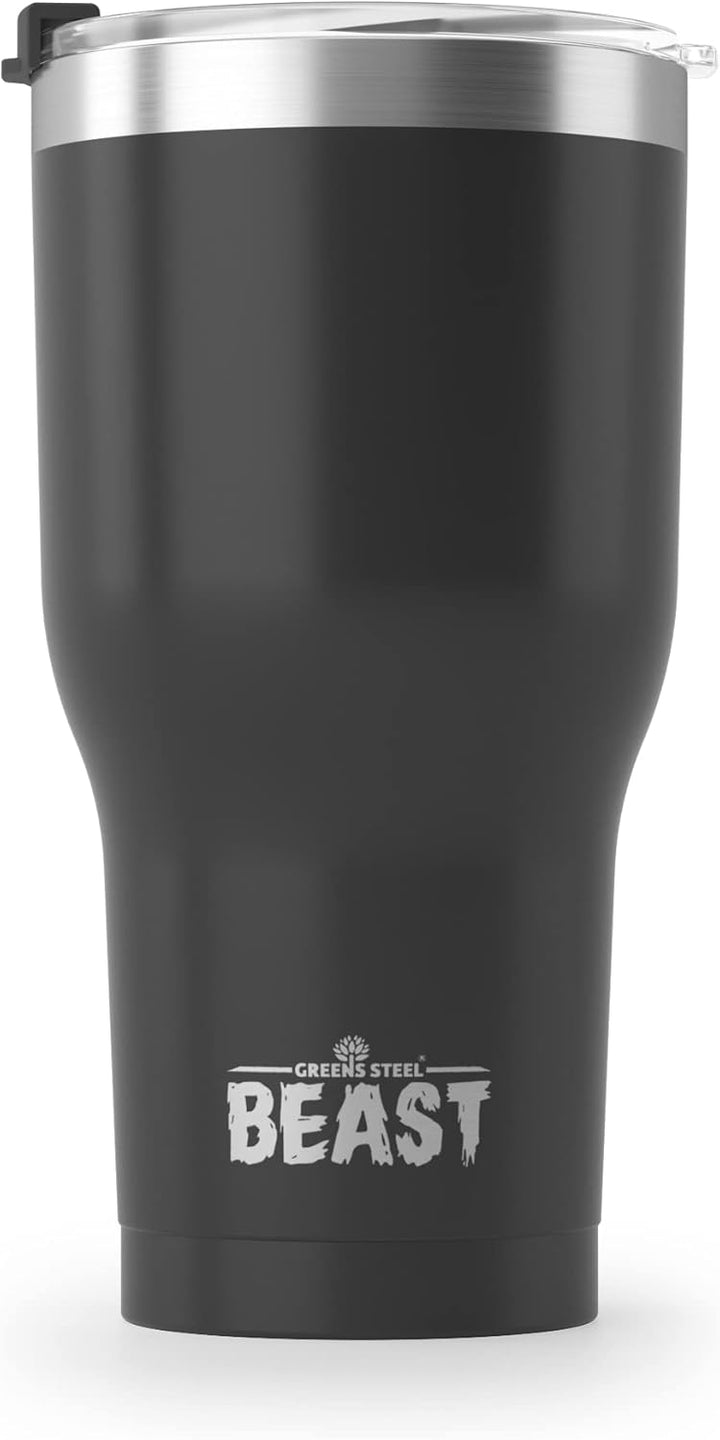 Beast Thermobecher 900 ml - Matt-schwarz I Mehrweg Thermo Kaffeebecher To Go mit 2 Strohhalmen & Rei