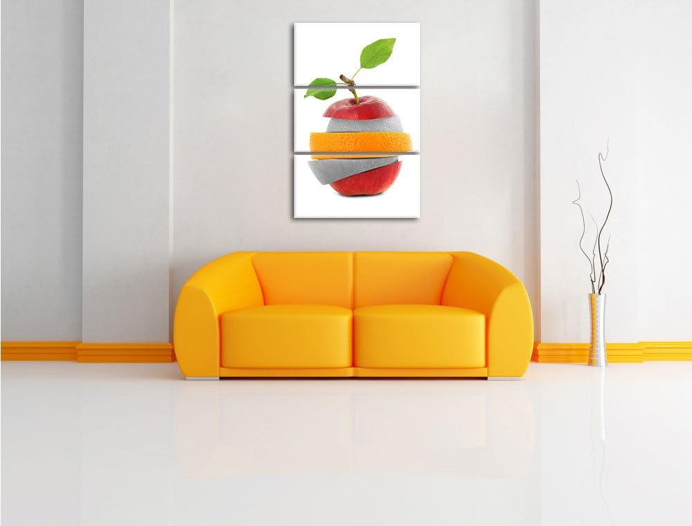 Pixxprint Früchte Mix Apfel Orange Limette als Leinwandbild/Grösse: 3 Teilig (120x80) cm/Wandbild/Ku