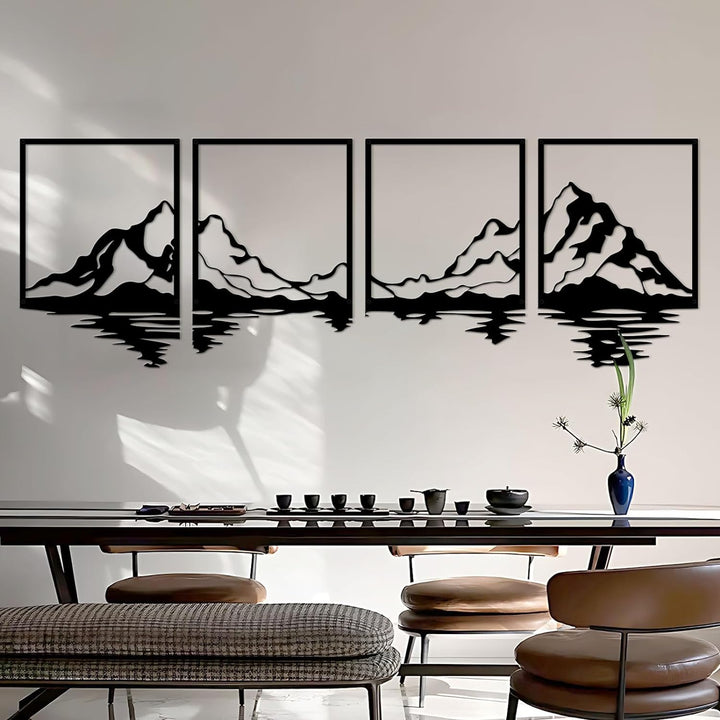 ESTART 4 Stück Metall Berg Wandkunst, grosse Berge Wanddekoration, Bergflüsse, dekoratives Gemälde,
