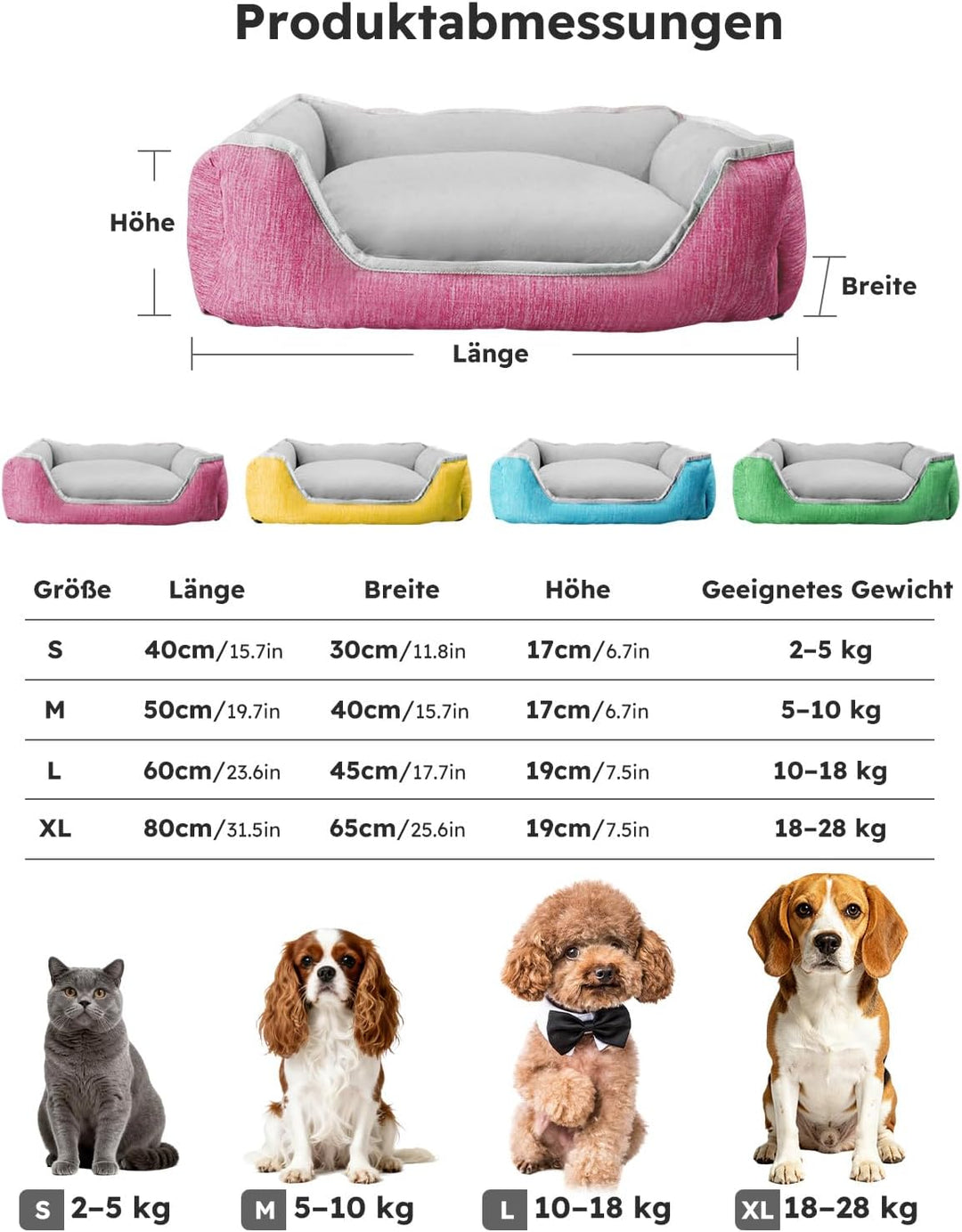 PETCUTE Hundebett Katzenbett Waschbar Orthopädisches Hundebetten Hundekissen Flauschig Katzenkorb fü