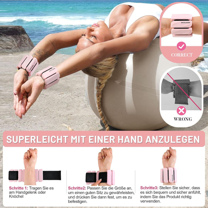 BECOJADDE Gewichtsmanschetten fuss 0.45 KG / 0.9 KG Je Gewichte für Beine und Arme Set 2 Ankle Weigh