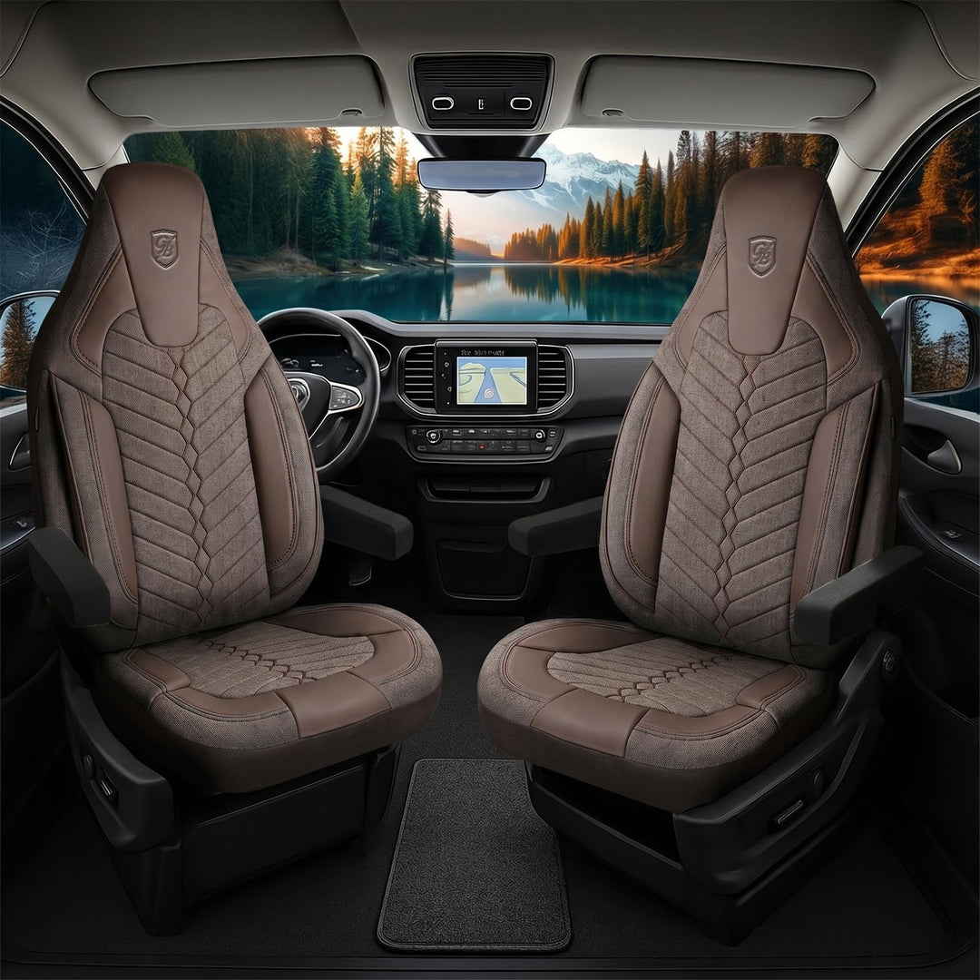 Autositzbezüge Universal für Wohnmobil & Caravan - Vordersitze Auto Sitzbezug aus Leinen, Braun, Air