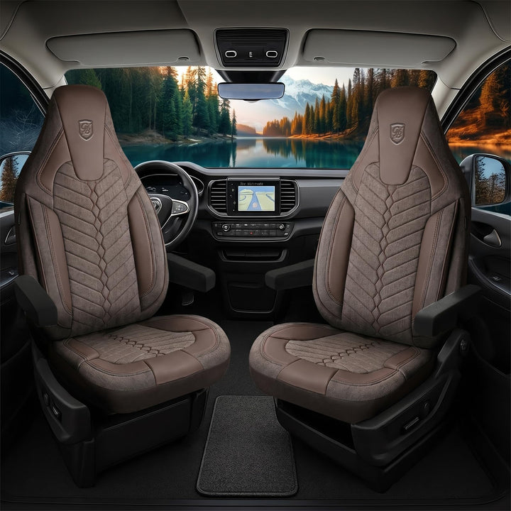 Autositzbezüge Universal für Wohnmobil & Caravan - Vordersitze Auto Sitzbezug aus Leinen, Braun, Air
