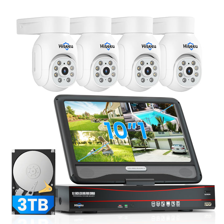 【5MP Auflösung+360°PTZ】 Hiseeu 5MP Überwachungskamera Set Aussen,4X 5MP 360° Überwachung Kamera Auss
