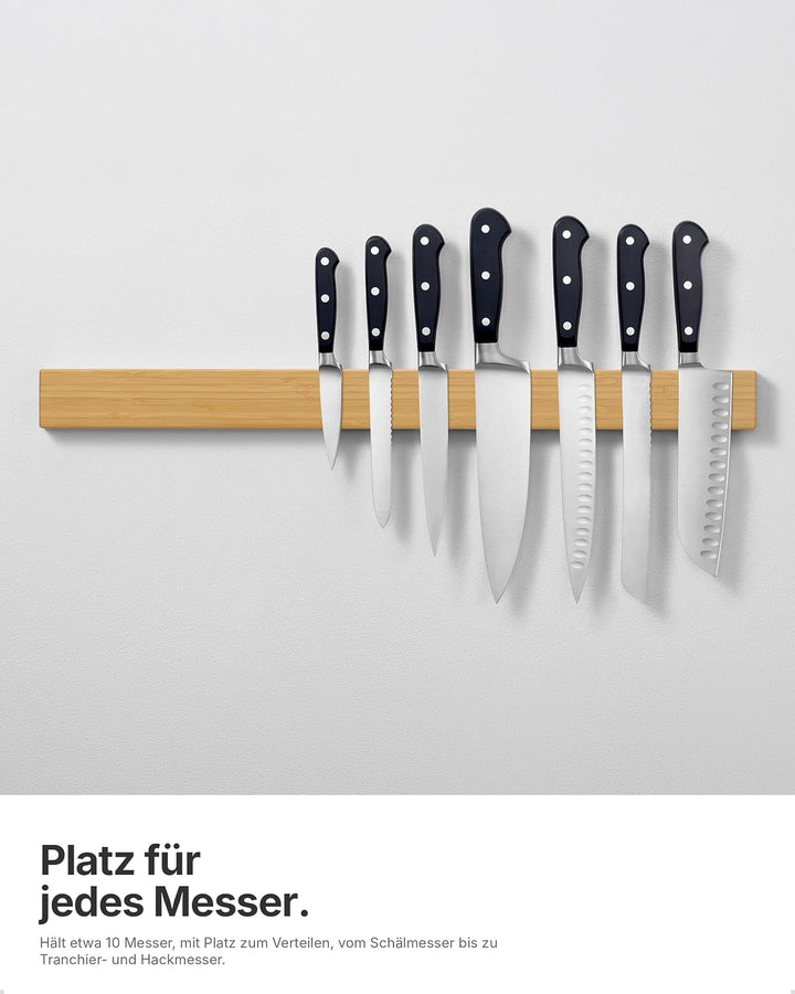 LARHN Magnetleiste für Messer, Magnetischer Messerhalter Wand, Selbstklebend aus Bambus, 60 cm Bambu