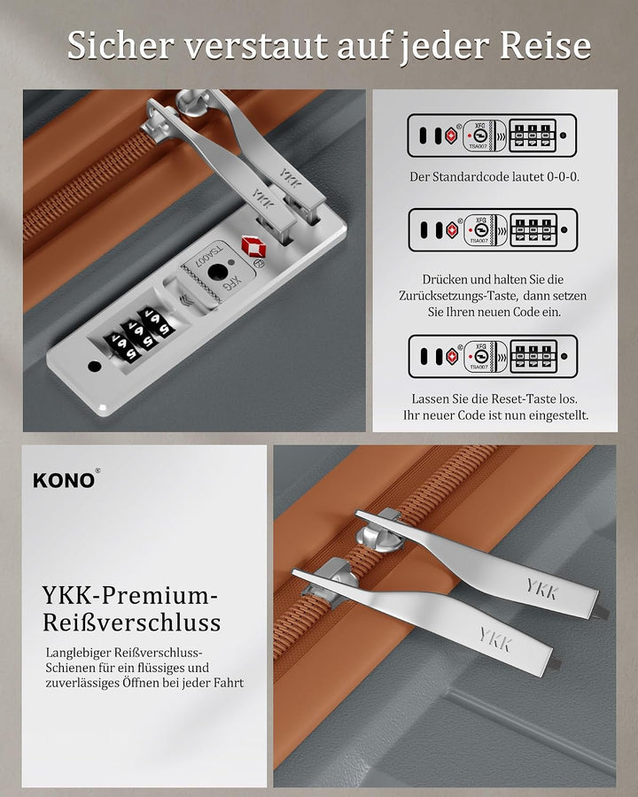 KONO Handgepäck Klein Koffer Trolleys 56cm Leicht Hartschalenkoffer Reisekoffer mit 4 Rollen und TSA