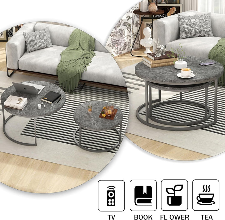 Couchtisch Rund Grau, Wohnzimmertisch Grau mit Metallgestell, Coffee Table, Couch Tisch, Couchtisch