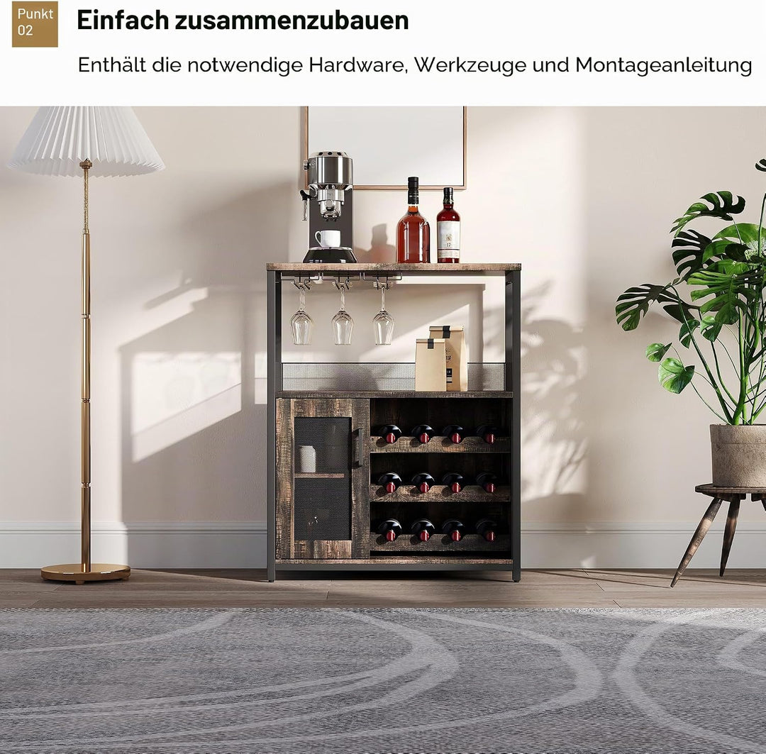 GarveeHome Weinschrank Industrial Mit Verstellbarem Weinregal Und Glashalter, Getränkeaufbewahrung F