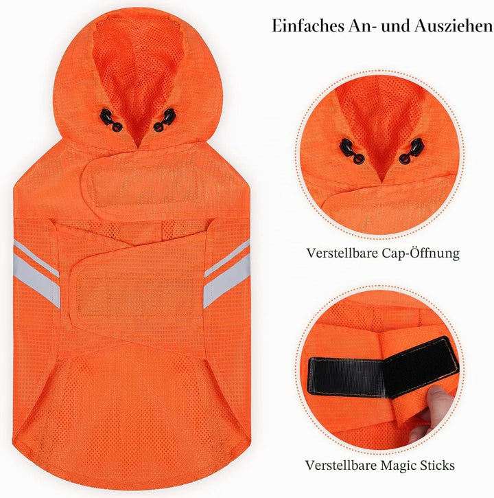 VIVAGLORY Hunderegenmantel für grosse Hunde, leicht an- und ausziehbare Regenbekleidung, reflektiere