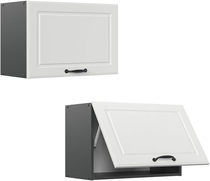 Vicco Hängeschrank R-Line, hängender Küchenschrank, Weiss Landhaus/Anthrazit, 60 cm Flach Weiss Land