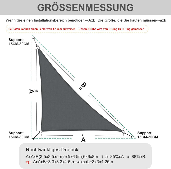 HENG FENG Sonnensegel 5x5x7m Dreieckig Wasserdicht mit 95% UV-Schutz Sonnenschutz für Garten Terrass