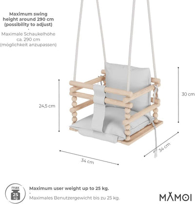 MAMOI® Babyschaukel, Schaukel Indoor und Outdoor, Holzschaukel für Baby und Kinder, Kinderschaukel,