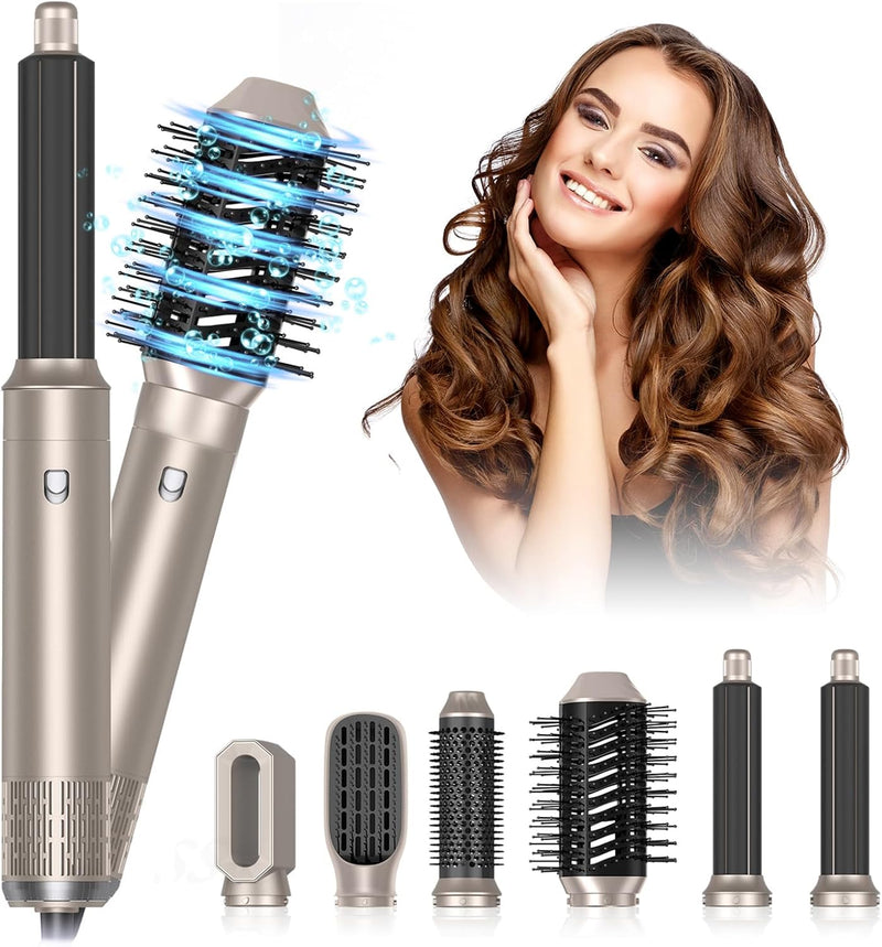 6 in 1 Airstyler Set, Rundbürstenföhn Hairstyler Warmluftbürste Automatischer Lockenstab Glättungsbü