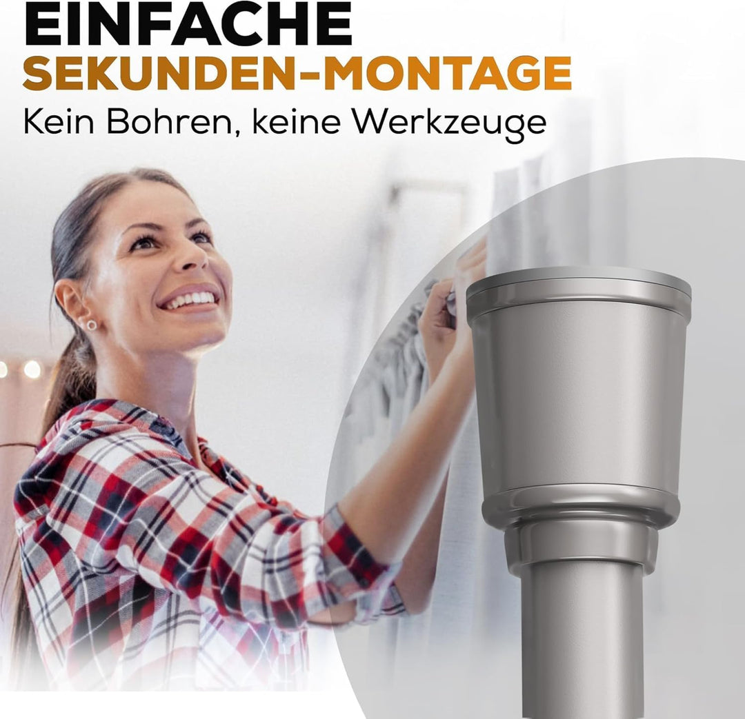 Klemmstange für Gardinen 120-170cm, Grau, Ø 32 mm, Duschvorhangstange ohne Bohren - Vorhangstange zu