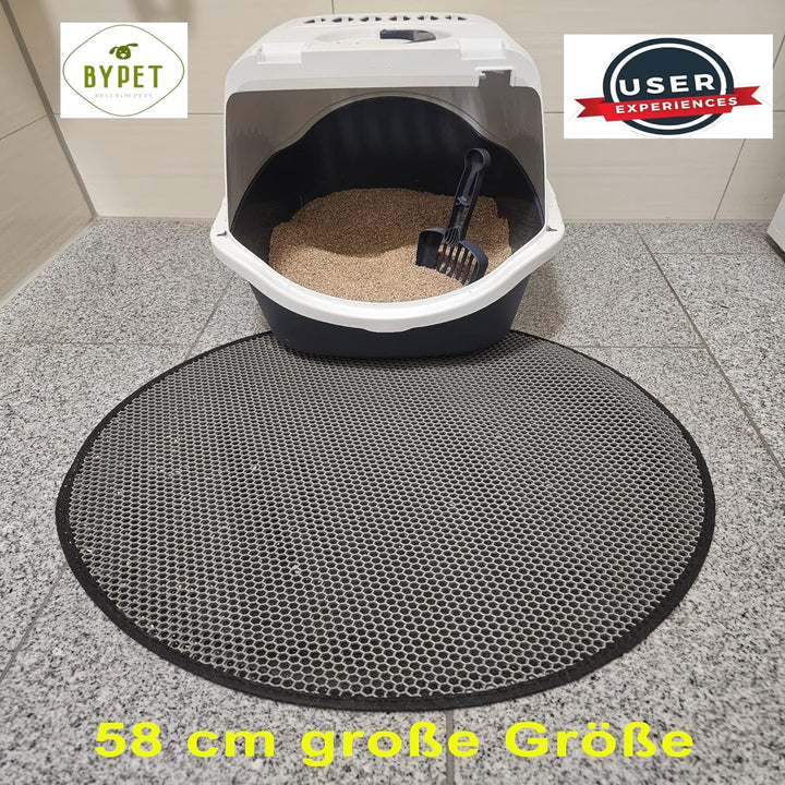 BYPET Katzenklo Matte, 58 cm Runde Katzenklo Katzenstreu Matte Unterleger Vorleger Waben Design wass