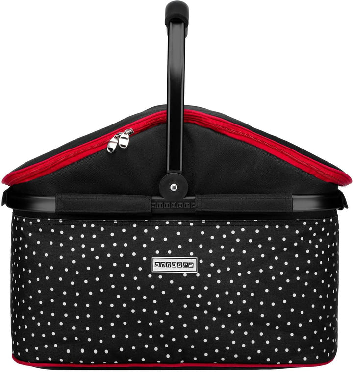anndora Einkaufskorb 25 Liter ISO Picknick Kühlkorb - schwarz gepunktet Iso: Schwarz Weiss