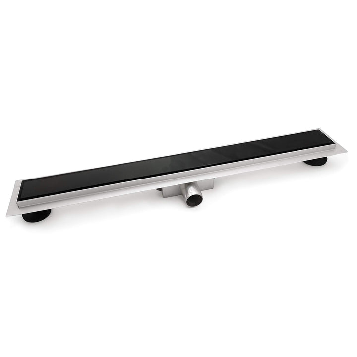 Elbe Duschrinne 100cm Extra Flach 304 Edelstahl Bodenablauf mit Schwarzer Glasabdeckung Komplettset