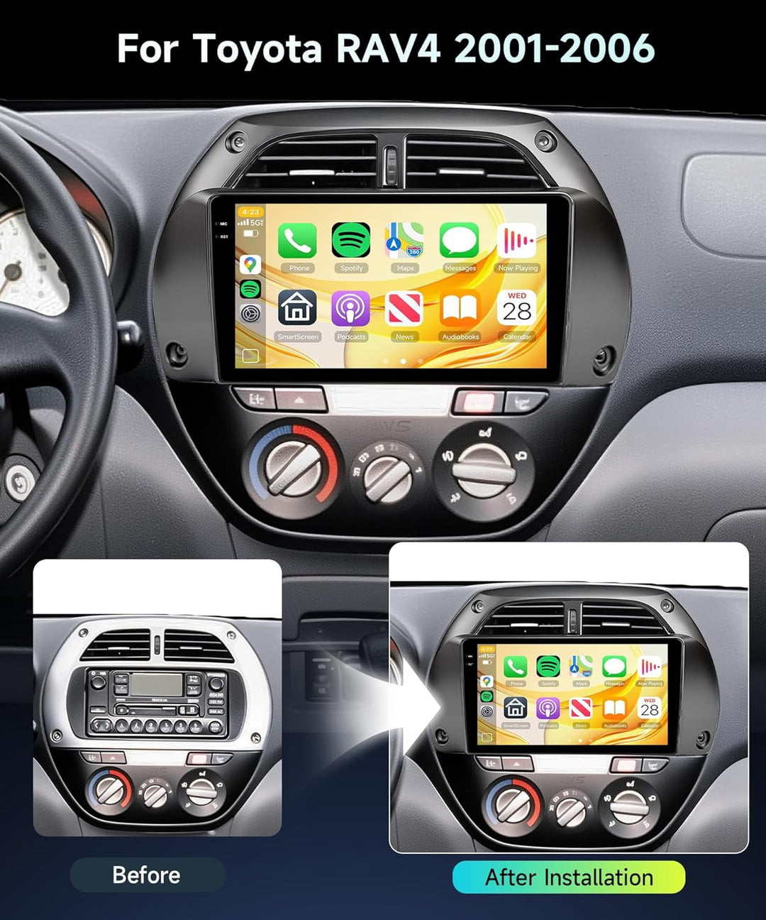 4G+64G Rimoody Autoradio Android für Toyota RAV4 2001-2006 9 Zoll IN-Cell Stereo RAV4 mit Wireless C