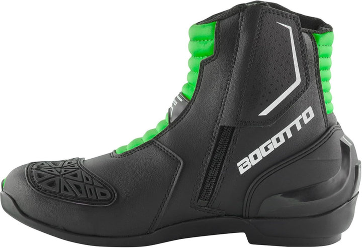 Bogotto Cartagena perforierte Motorrad Stiefel, schwarz/grün, 38 38 EU Schwarz Grün, 38 EU Schwarz G