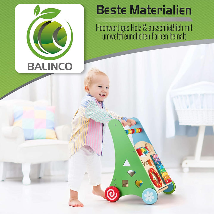 Balinco LAUFLERNWAGEN HOLZ, 3 in 1, Lernspielzeug + Musikspielzeug + Lauflernhilfe Baby ab 6