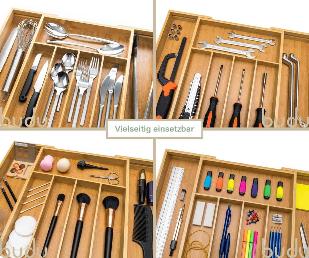 budu Besteckkasten #43 (Tiefe 43cm) aus Bambus - Schubladen Ordnungssystem für die Küche - Besteckka