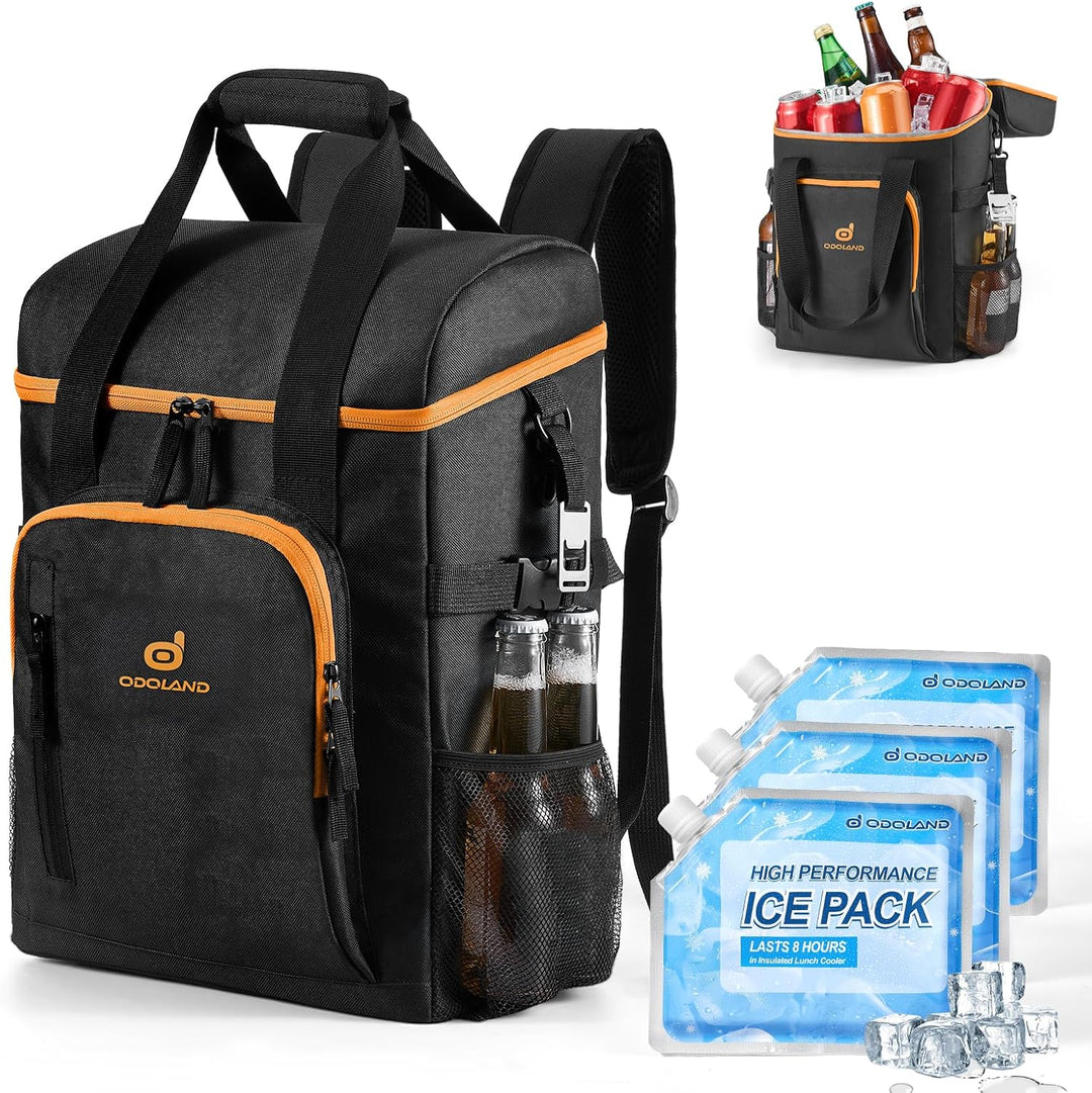 Odoland Kühlrucksack mit 3 Kühlakkus, 30 can Thermo Kühltasche Wasserdicht Rucksack zum Kühl mit Fla