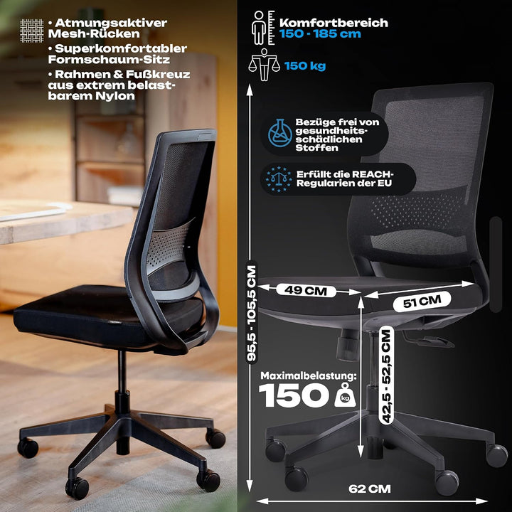 VALKENSTOL M2 Ergonomischer Bürostuhl ohne Armlehne 150 kg [ohne Kopfstütze] Bürostuhl Ergonomisch S