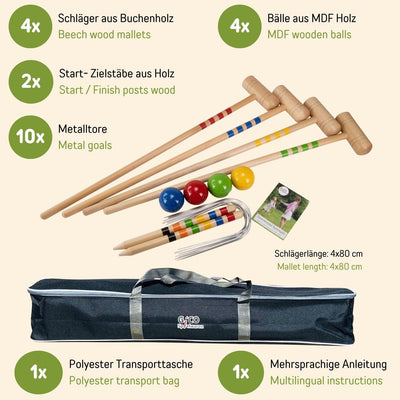 GICO Qualitäts Krocketspiel / Krocket / Crocket für 4 Spieler in Transporttasche - Spiel gut (Auszei