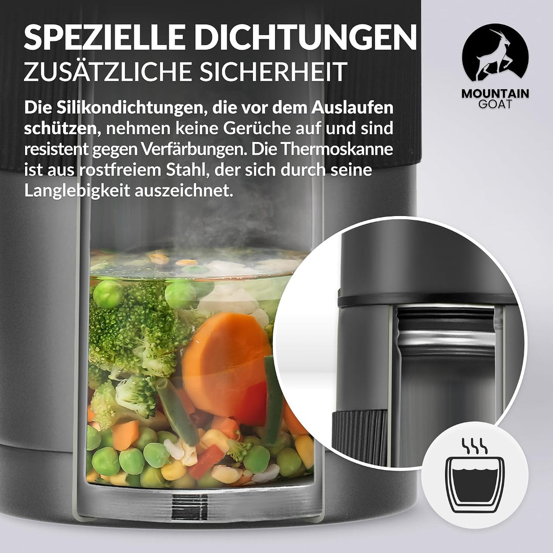 MOUNTAIN GOAT Thermobehälter für Essen 1L aus Edelstahl, Doppelwandig, Druckentlastungsventil, Isoli