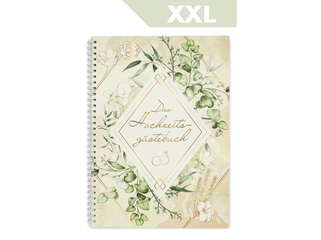 KOCHDIALOG XXL Gästebuch Hochzeit -Greenery– Gästebuch zur Hochzeit mit lustigen Fragen im Innenteil
