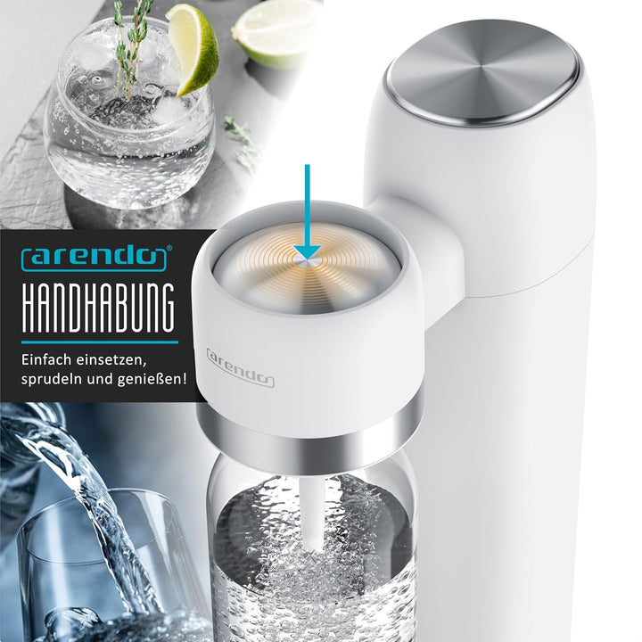 Arendo - Wassersprudler 1000 ml Wasserflasche BPA frei – Edelstahl und PET – mit Skalierung - Ersatz