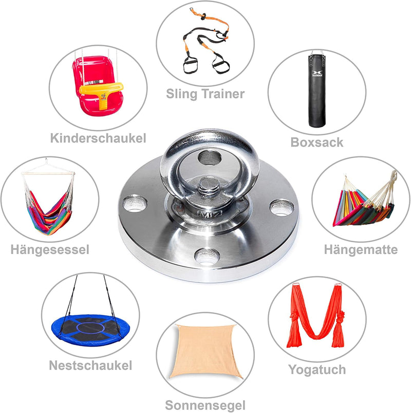 MEGAVERSAL Premium Edelstahl Halterung bis 250 kg | Befestigung für Hängesessel Hängematte Boxsack L