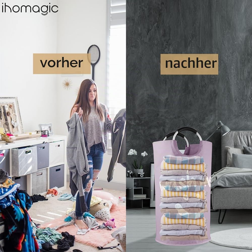 IHOMAGIC 115L Faltbare Wäschekörbe Wäschebehälter mit Aluminiumgriffen, Grosse Wäschesammler, Reise