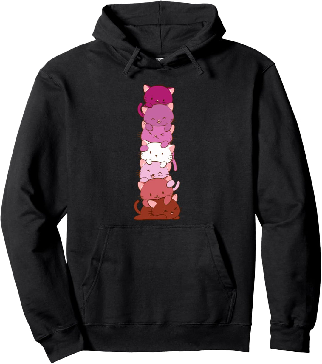 Lesbian Pride Flagge Kawaii Katze Stapel Anime Art Pullover Hoodie