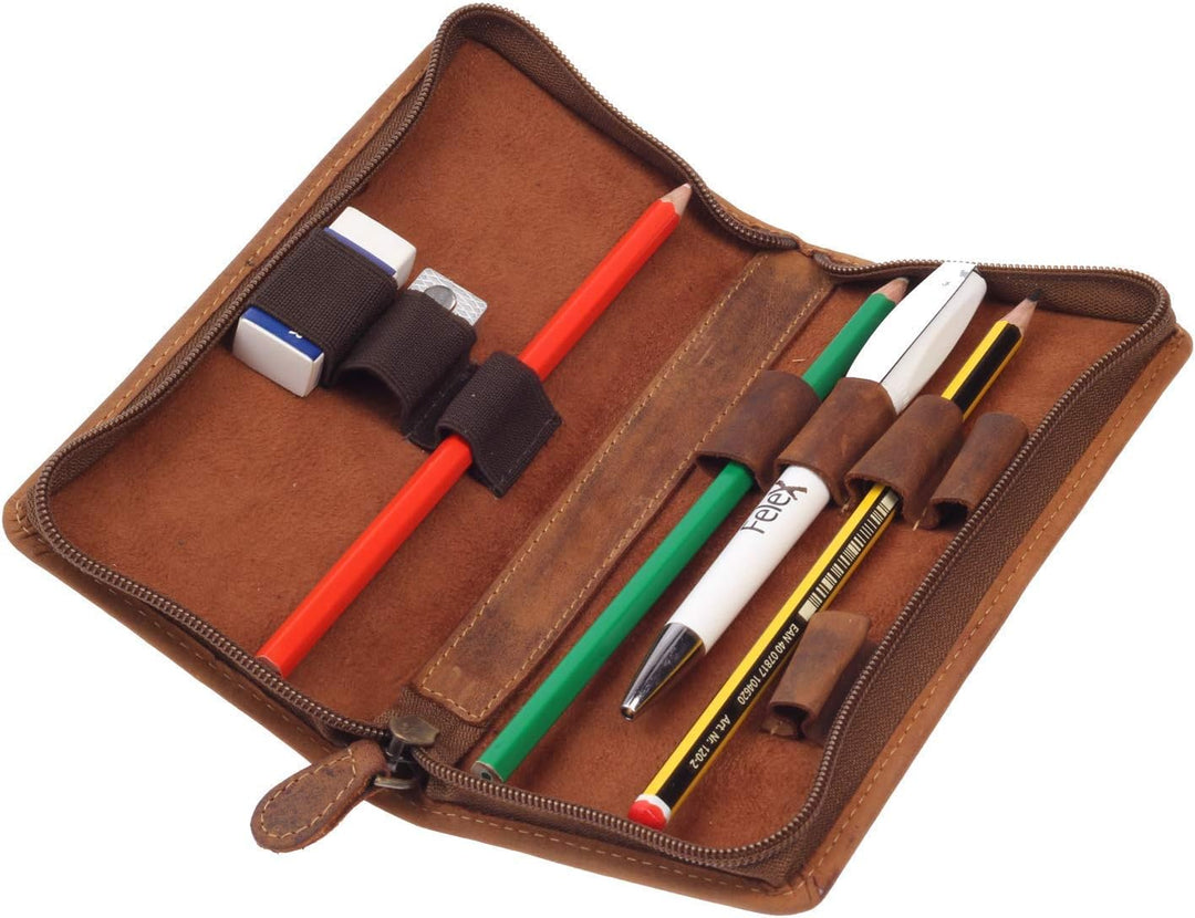 Echt Leder Stifteetui braun I Leder Schlamppermäppchen I Feder-Tasche Etui Vintage I braune Stiftmap