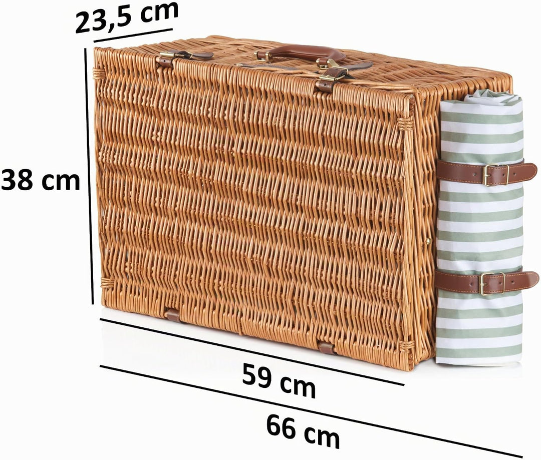 CampFeuer Picknickkorb 4 Personen mit Geschirr-Set und Kühlfach | 29-teilig | Picknickkoffer, Weiden