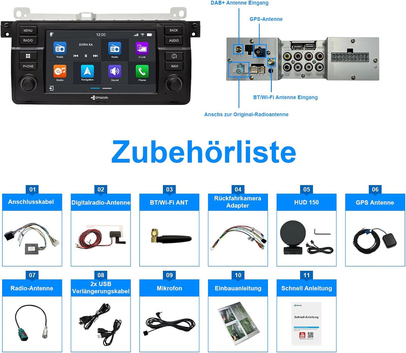 DYNAVIN Android Autoradio Navi für BMW 3er E46, mit 4 * 100W DSP Verstärker | DAB+ Radio; Kompatibel