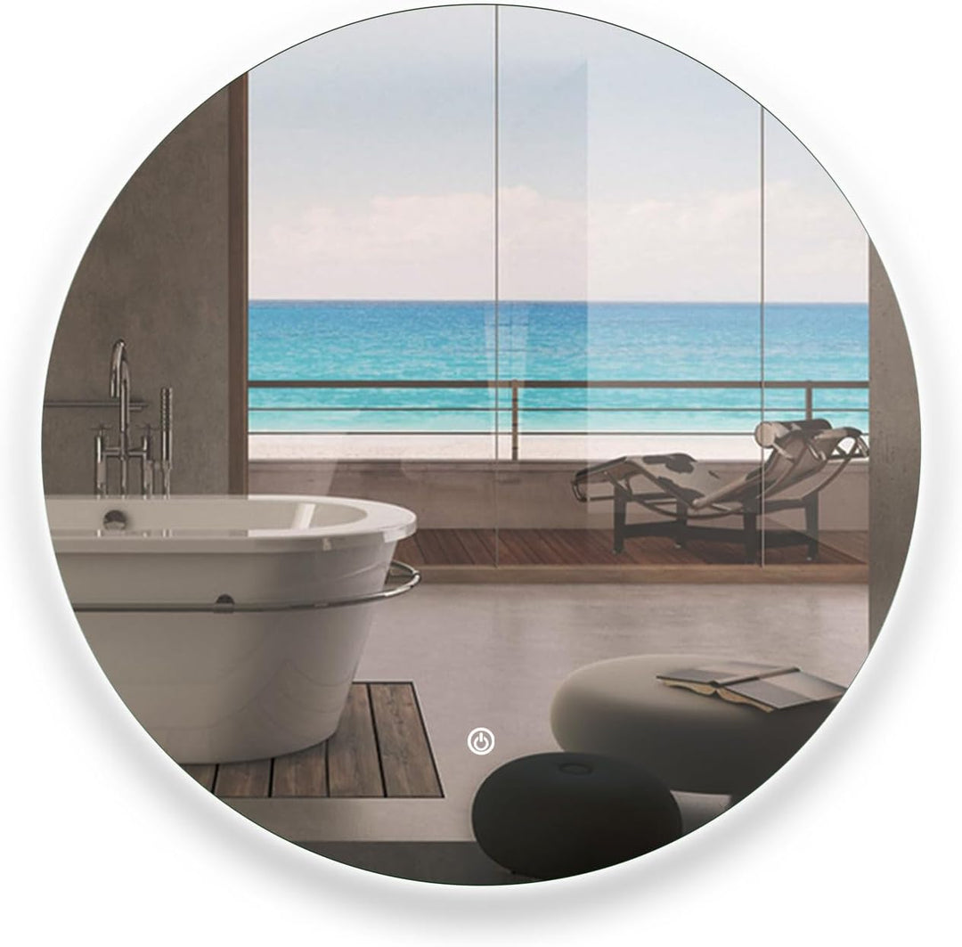 Aica Sanitär Runder Badspiegel mit Beleuchtung 80cm LED Spiegel Rund mit Helligkeit-dimmbar, Memory,