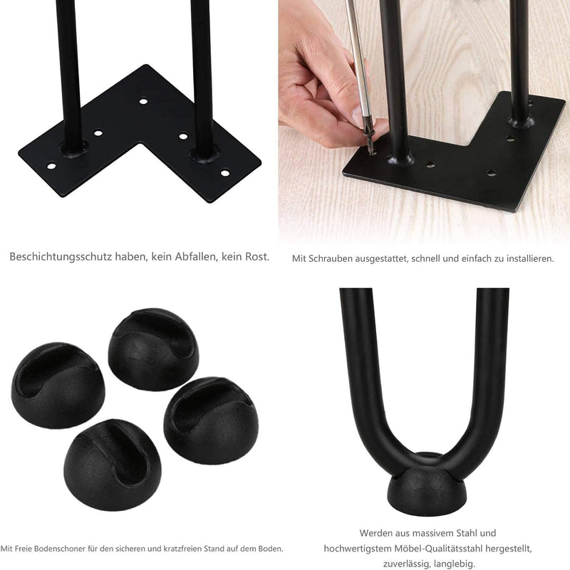 Einfeben 4er Tischbeine Haarnadel Hairpin Legs mit 3 Streben, 61 cm Stahl Tischgestell, inkl. Bodens