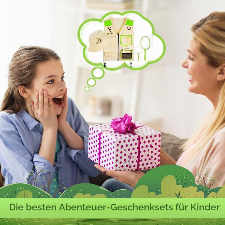 Forscherset für Kinder 4Pcs Exploration Spielzeug mit Frachtweste Hut Insektennetz und Lupe Outdoor